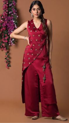 Embroidery Baby Clothes, Red Overlay, Asymmetric Kurta, Salwar Kamiz, Kurti Designs Party Wear, Designer Party Wear Dresses, Party Wear Indian Dresses, Dress Indian Style