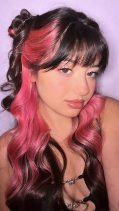 Halo Hair Color, Red Halo Hair, Brown And Pink Hair, Pink Hair Streaks