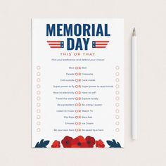 a memorial day checklist with a pencil next to it