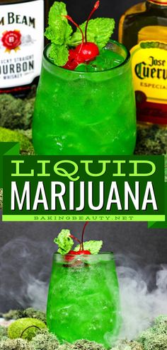 Don't miss out on this liquid marijuana cocktail! It's the perfect St. Patrick's Day drink recipe for your party. Not only is this easy St. Patrick's Day cocktail sweet, tangy, and full of fruity flavors, but it is also gorgeous  in green! Best Liquor Drinks, Drinks You Cant Taste Alcohol, Green Color Alcohol Drinks, Mixed Party Drinks Alcohol, Green Colored Alcoholic Drinks, Colored Drinks Alcohol, Easy Cheap Alcoholic Drinks, Green Drinks Alcohol Aesthetic, Liquid Majuana Drink