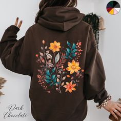 Autumnal Boho Wildflower Unisex Back Graphic Hoodie | Cottagecore Hoodie | Botanical Flower Hoodie | Nature Lover Hoodie | Floral Hoodie Gift ✔️ Design on back only ✔️ Soft, warm and cozy heavy blend unisex hoodie  ✔️ Classic Fit ✔️ Fiber composition: 50% Cotton, 50% Polyester ✔️ Medium-heavy fabric (8.0 oz/yd² (271 g/m   ✔️ Spacious kangaroo pouch pocket  ✔️ Adjustable hood with self-coloured woven drawstring cord ✔️ No side seams ✔️ Tear away label ✔️ Made using 100% ethically grown US cotton Cottagecore Hoodie, Nature Hoodie, Boho Wildflower, Flower Hoodie, Wild Flower Meadow, Floral Cottagecore, Flower Meadow, Floral Hoodie, Kangaroo Pouch