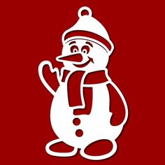 a snowman with a hat and scarf on it's head is standing in front of a red background