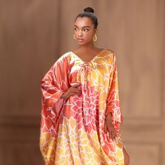 "Discover women's Regular and Plus size caftans Vintage silky satin Kaftan of very admiring Bohemian style is designed to allure the crowd. The charming print of this kaftan is stunningly crafted by our experts. The floor-sweeping style is perfect for flowing your movement into a sophisticated-elegancy Boho Maxi air. -------------------------------- One size fits all Fabric :- Silky satin ( The fabric is totally soft, cool, not stick to the body) Available Length 55\" (139.70cm) from shoulder to Long Sleeve Beachwear Kaftan For Party, Summer Party Silk Kaftan, Floor-length Silk Kaftan For Summer, Summer Silk Floor-length Kaftan, Floor-length Flowy Kaftan, Silk Floor-length Kaftan For Vacation, Elegant Printed Kaftan For Beach Cover-up, Silk Long Sleeve Beach Cover-up Dress, Long Sleeve Silk Kaftan For Beach Cover-up