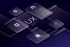 an image of some glass buttons on a dark background with the word ux above them