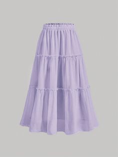 Purple Women's Solid Color Umbrella Summer Skirt Mauve Purple Casual   Woven Fabric Plain Layered/Tiered Non-Stretch  Women Clothing, size features are:Bust: ,Length: ,Sleeve Length: Cute Purple Skirt, Purple Skirt Outfit, Y2k Long Skirt, Long Purple Skirt, Purple Midi Skirt, Fashion Week Dresses, Umbrella Dress, High Waist Long Skirt, Modesty Outfits