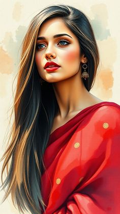 #indianbeauty #saree #portrait #digitalart #watercolorpainting Saree Portrait, India Girl, Indian Princess, Sketch Ideas, Indian Paintings, Bridal Blouse Designs, Dreamy Art