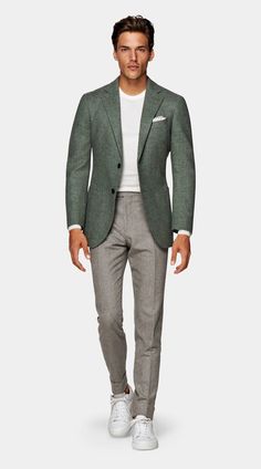 Mens Sports Jacket Outfit, Grey Jacket Outfit Men, Jacket Outfit Casual, Casual Jacket Outfit, Sports Jacket Outfit, Green Jacket Outfit, Green Suit Men