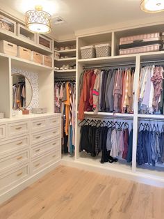 the closet is full of clothes and other things to wear in it's storage area