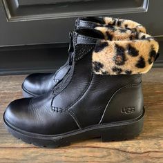 Ugg Czeriesa Panther Print Weather Boot *Waterproof *Front Zipper *Rubber Sole 5.75” Shaft Height 1.75” Heel Height Size: 9 Panther Print, Shoes Ugg, Weather Boots, Ugg Black, Womens Uggs, Ugg Shoes, Panther, Front Zipper, Leather Boots