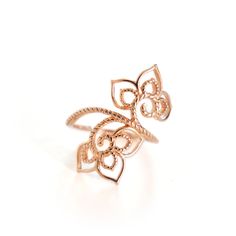 Trillium Ring Elegant Adjustable Rose Gold Butterfly Ring, Elegant Adjustable Filigree Ring With Intricate Design, Filigree Toe Ring Jewelry, Elegant Adjustable Flower Shaped Rings, Elegant Filigree Toe Ring With Intricate Design, Elegant Filigree Toe Ring, Elegant Flower Ring With Intricate Design As Gift, Elegant Filigree Flower Promise Ring, Elegant Rose Gold Butterfly Open Ring