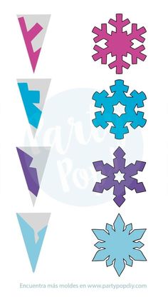 paper snowflakes are arranged in different colors