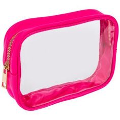 Dimensions: 6.5" H x 10" W x 1.88" D Material: Fabric, Plastic & Metal Color: Hot Pink Quantity: 1 For a stylish place to keep your makeup and accessories, try this Clear Rectangle Makeup Pouch. It has a clear body that allows you to see what's inside and a shiny metallic zipper across the top. Its simple style makes it the perfect base for personalizing with stickers, pins, patches, and rhinestones! Not just for makeup, you can also use this bag to hold a variety of small items such as hair tie Pink Rectangular Pouch For Storage, Clear Rectangular Cosmetic Bag With Strap, Trendy Rectangular Zipper Pouch For Cosmetics And Toiletries, Portable Rectangular Cosmetic Bag For Organization, Trendy Rectangular Zipper Pouch For Cosmetics, Pink Rectangular Pouch, Modern Rectangular Cosmetic And Toiletry Storage, Clear Rectangular Cosmetic Bag For Organization, Rectangular Clear Cosmetic Bag For Organization