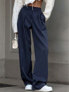 Drape Pants, Striped Wide Leg Pants, Business Casual Outfits For Women, Wide Leg Dress Pants, Casual Wide Leg Pants, Jeans Cargo, Womens Business Casual, Maxi Robes, Pantalon Large