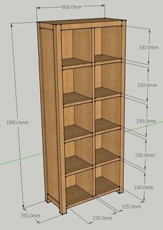 an image of a bookcase with measurements