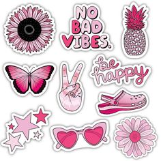 pink stickers that say no bad vibes