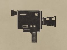 a black and white drawing of a movie projector with the film on it's side