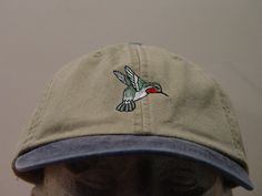 Embroidered Hummingbird, Embroidery Apparel, How To Wash Hats, Embroidered Bird, Cap Designs, Hat Embroidery, Embroidery On Clothes, Embroidered Hats, Dad Caps