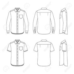 men's shirts with collars and long sleeves, front and back views on white background