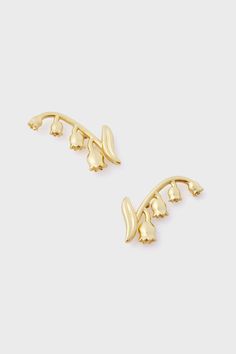 Gold Lily of the Valley Climber Studs | Tuckernuck Jewelry Cute Flat Back Earrings, Fun Gold Earrings, Esr Piercings, Gold Metal Jewelry For Spring, Trendy Gold Jewelry For Spring, Trendy Gold Earrings For Spring, Single Gold Earring For Spring, Spring Gift Gold Jewelry, Spring Gold Jewelry