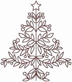 a drawing of a christmas tree with leaves and berries on the branches, as well as an arrow