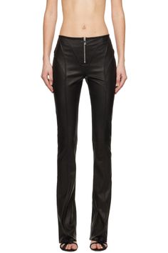 Black Paneled Leather Pants by Blumarine on Sale Sleek Leather Bottoms With Zipper Closure, Sleek Leather Pants With Zipper For Work, Leather Pants With Zipper Closure For Work, Leather Work Pants With Zipper Closure, Leather Workwear Pants With Zipper Closure, Straight Leg Leather Pants With Zip Fly, Leather Pants With Zip Fly For Fall Workwear, Fall Leather Pants With Zip Fly For Work, Fall Workwear Leather Pants With Zip Fly