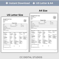 two sheets of paper with the words us letter size, and an image of them