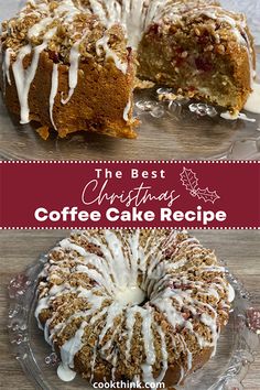 the best christmas coffee cake recipe with frosting and crumbled toppings on top