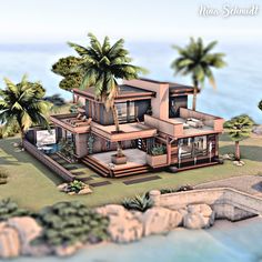 this is an artist's rendering of a house on the beach with palm trees