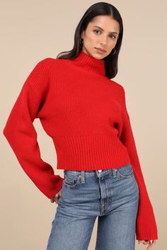 Snuggly Days Red Cropped Mock Neck Sweater Red Knit Tops With Ribbed Cuffs, Trendy Red Top With Ribbed Cuffs, Trendy Red Tops With Ribbed Cuffs, Red Winter Tops With Ribbed Cuffs, Snug Winter Top With Ribbed Cuffs, Snug Winter Tops With Ribbed Cuffs, Red Ribbed Turtleneck Top, Trendy Red Turtleneck Sweater, Cozy Red Sweater With Ribbed Cuffs