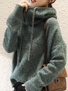 Casual Loose 3 Colors Hooded Long Sleeves Sweater Top BLUE-One_size Winter Typ, Sleeves Sweater, Sweater Tops, Daily Dress, Laid Back Style, Hooded Sweater, Batwing Sleeve, Vneck Sweater, Half Sleeves