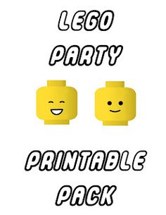 the lego party printable pack includes two minifigurs, one is yellow