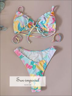 Women Colorful Geometric Print 2 Piece Bikini Set with Cent Tie and Ruffle detail With cent And Detail Sun-Imperial United States Multicolor Ruffled Swimwear For Vacation, Multicolor Ruffled Swimwear For Pool, Multicolor Ruffled Swimwear For Beach Party, Multicolor Ruffled Swimwear For Beachwear, Strappy Swimsuit, Imperial Fashion, Pink Swimsuit, Beach Swimwear, Summer Fits