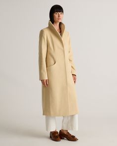 Our beloved Italian Wool Cocoon Coat now offered in a longer length. Made from a warm wool blend and adorned with a stylish shawl collar, this coat is a must for any weather condition and dresses up any look.  | Quince | Women's Italian Wool Long Cocoon Coat in Heather Macadamia, Size Medium, Wool/Nylon Beige Wool Shawl Collar Outerwear, Fall Wool Outerwear With Shawl Collar, Cream Notch Lapel Outerwear For Winter, Wool Outerwear With Shawl Collar For Fall, Wool Shawl Collar Outerwear For Fall, Elegant Winter White Wool Coat For Fall, Cream Shawl Collar Winter Outerwear, Cream Wool Coat With Notch Lapel For Fall, Cream Shawl Collar Outerwear For Winter