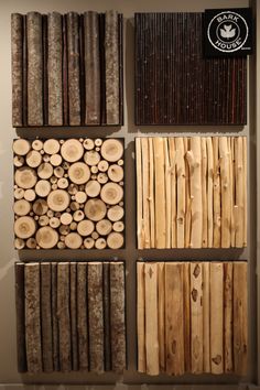 several different types of wood are arranged on the wall