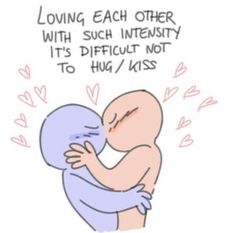 a drawing of a baby hugging its mother with the caption saying loving each other, with such intensity it's difficult not to hug / kiss