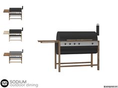 the bbq grill is shown with four different benches