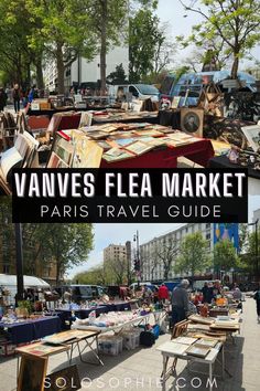 an outdoor flea market with tables and vendors