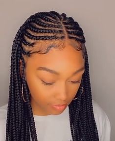 Natural Hair Mohawk Styles Cornrows, Cornrow Single Braids, Feed In Braids Box Braids, Straightback Cornrows Braids, Paint Ideas 2023, Aesthetic Hair Color, Braids For Summer, Hairstyles At Home, Nails Paint