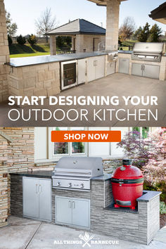 an outdoor kitchen is shown with the words start designing your outdoor kitchen