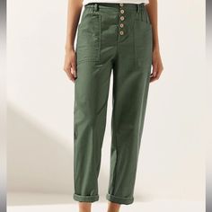 Excellent, New Condition. No Flaws. Waist Measures 13” Flat And Stretches To 15.5”. 11” Rise And 27” Inseam. Button Fly Pants, Green Jumpsuit, Pant Jumpsuit, Pants For Women, Pants, Green, Women Shopping, Color, Trousers