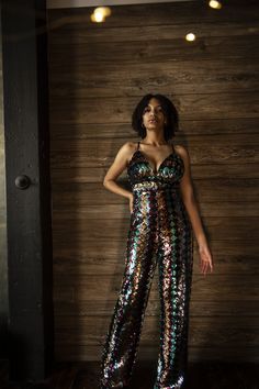 your new year outfit is literally you will shine the whole night Model is 5’7 wearing size small true to size zip back closure tall girl friendly Glam And Glitz, Disco Outfits, 2024 Wardrobe, Vegas Outfits, New Year Outfit, Vegas Outfit, Sequin Jumpsuit, Event Stand, New Years Outfit