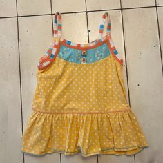 Matilda Jane Size 12 Tank *Excellent Used Condition; Purchased Pre-Owned And Never Worn *No Stains Or Wear Noted *Pet Free/Smoke Free Cute Cotton Patterned Tops, Cute Patterned Cotton Tops, Cute Cotton Tops With Pattern, Cute Yellow Sleeveless Top, Yellow Tops For Spring Playwear, Yellow Spring Tops For Playwear, Playful Printed Patterned Top, Fitted Printed Tops For Playwear, Playful Summer Tops For Playtime