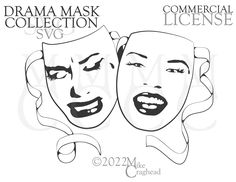 two face masks with the words drama mask collection