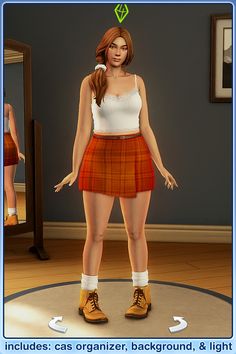 an animated woman in a skirt and boots