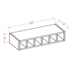 a line drawing of a bench with three compartments on one side and four shelves on the other