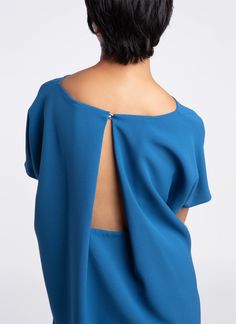 KAAREM - Triangle Midi Dolman Open Back Dress - Blue Chic Blue Dresses With Cape Sleeves, Chic Evening Dress With Button Back, Chic Evening Dresses With Button Back, Chic Blue Midi Dress With Draped Sleeves, Chic Blue Dresses With Structured Shoulders, Chic Blue Dress With Structured Shoulders, Elegant Evening Dresses With Batwing Sleeve, Back Drape Dress, Blind Hem Stitch