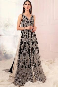 Black Lehenga Bridal, Fish Cut Lehenga, Fish Cut, Lehenga Bridal, Black Lehenga, Bridal Attire, Raw Silk Fabric, Sana Safinaz, Pakistani Dress Design