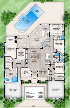 the floor plan for this luxury home is very large and has an outdoor swimming pool