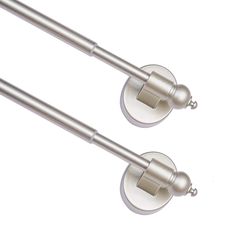 two stainless steel curtain rods on a white background