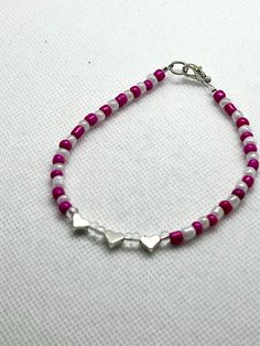 Pink and white Valentines Day beaded bracelet- Adult size Napa Ca, Pink And White, Beaded Bracelet, Jewelry Bracelets, Valentines Day, Beaded Bracelets, Valentines, Bracelet, Etsy Uk